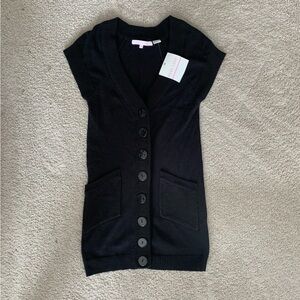 100% Cotton Black Short Sleeve Knit Cardigan/Mini Dress